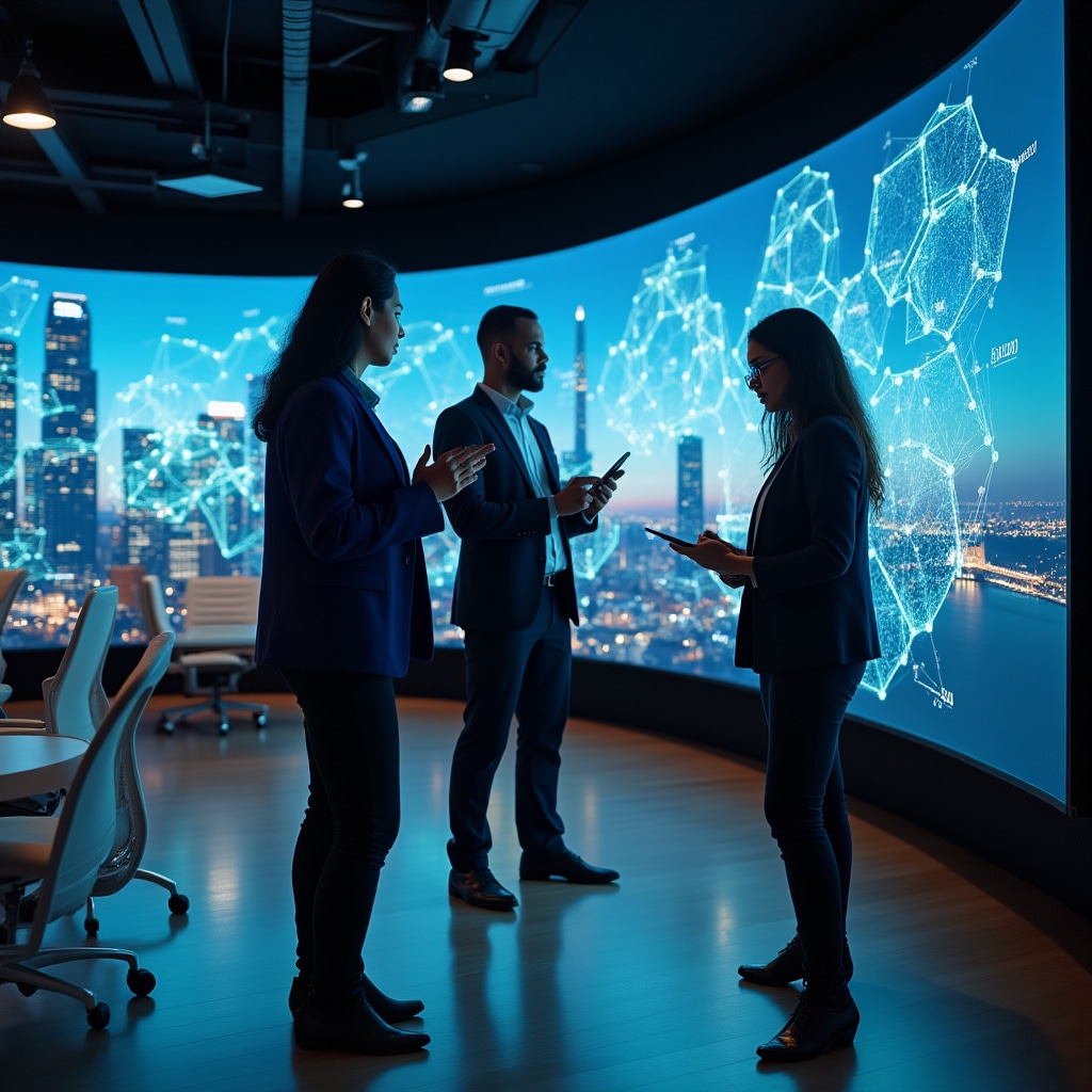 Visual representation of distributed blockchain network architecture with interconnected nodes